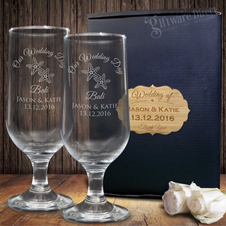 unique names european girl Wedding Engraved Beer or Double Boxed Gift Footed Corporate Glass Set