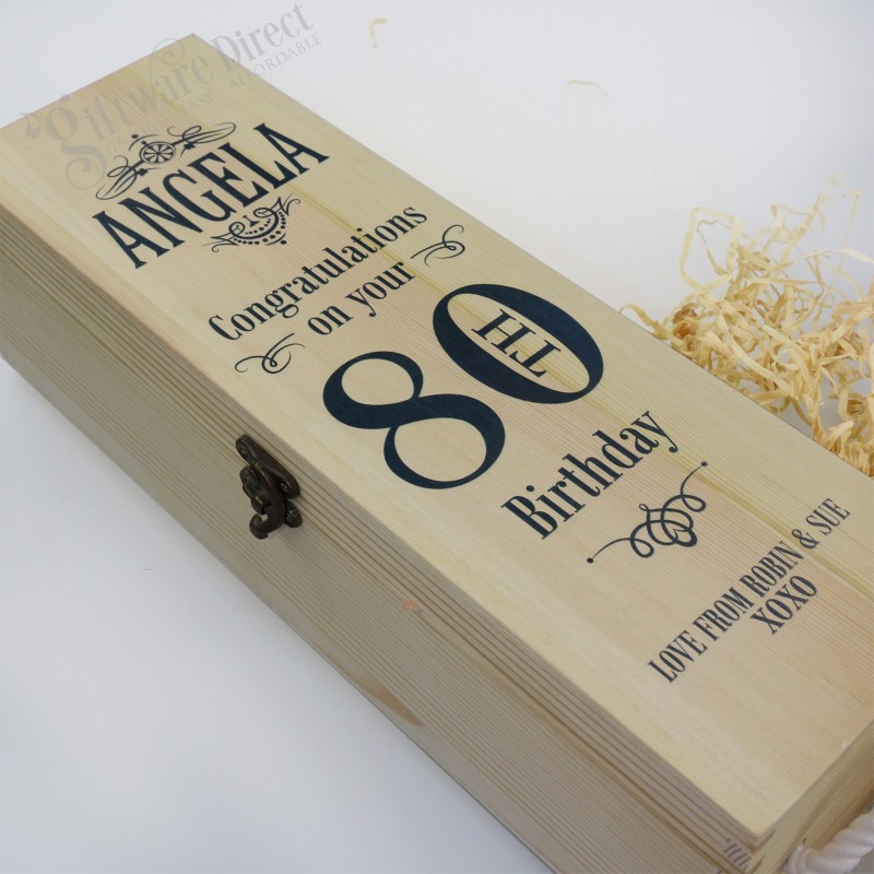 Personalised Wooden Birthday Wine Box Champagne Gift All Ages Present