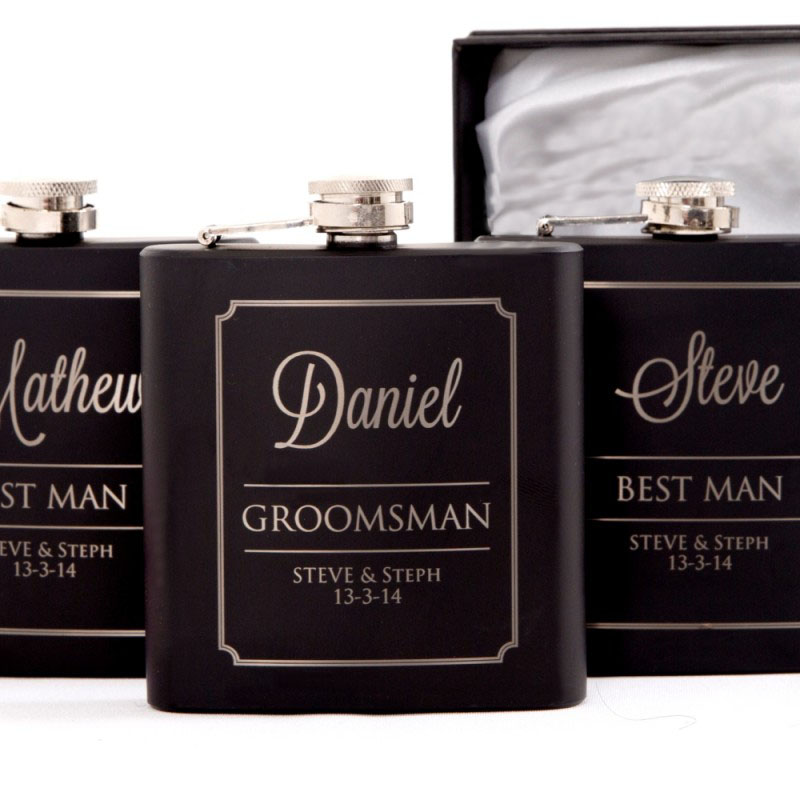 Personalised End Black Hip Flask Gift Set Ideal For Groomsman And Best Man