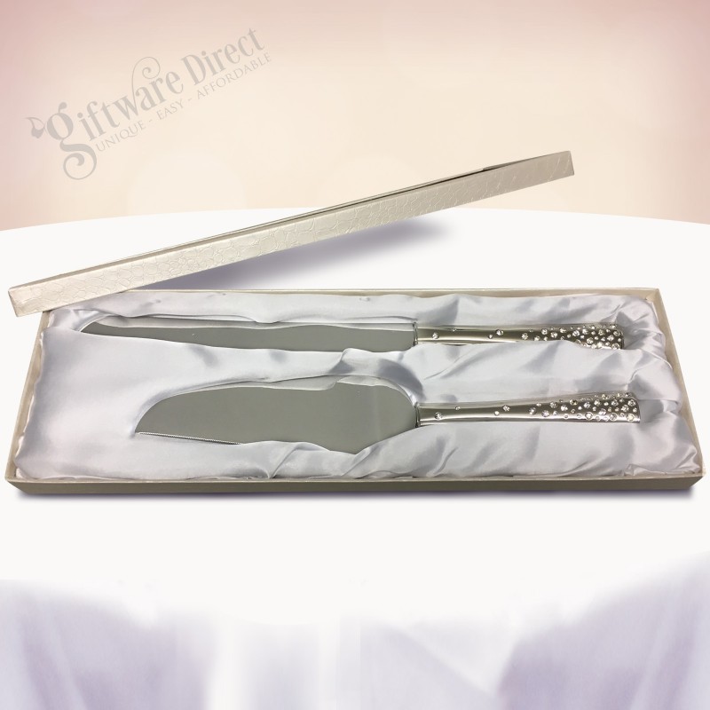 Personalised engraved diamonte cake  serving set  with gift box