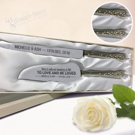 Personalised engraved diamonte cake  serving set  with gift box